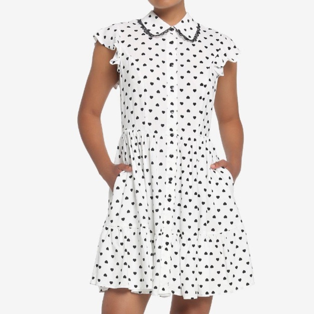 Hot Topic White & Black Heart Collar Dress Valentines Day‎